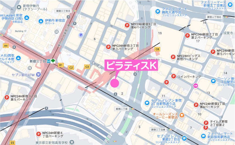 ピラティスK新宿店周辺の駐車場情報