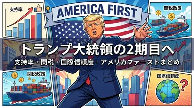 トランプ大統領の2期目就任・支持率・関税政策・国際信頼度・アメリカファーストまとめ