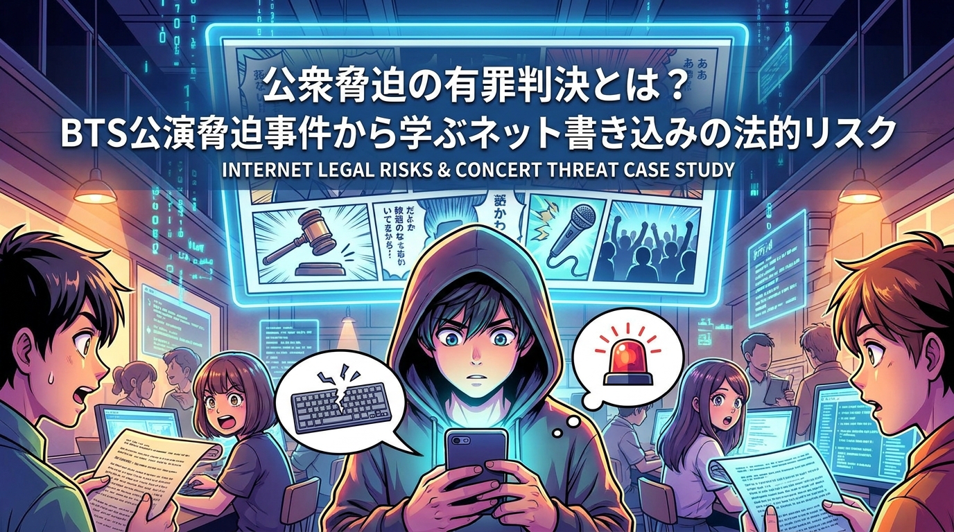 公衆脅迫の有罪判決とは?BTS公演脅迫事件から学ぶネット書き込みの法的リスク