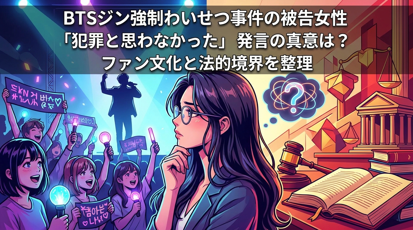 BTSジン強制わいせつ事件の被告女性「犯罪と思わなかった」発言の真意は?ファン文化と法的境界を整理