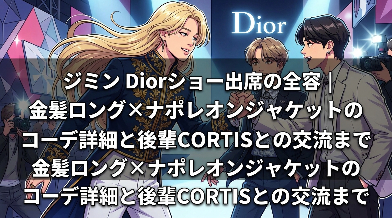 ジミン Diorショー出席の全容|金髪ロング×ナポレオンジャケットのコーデ詳細と後輩CORTISとの交流まで