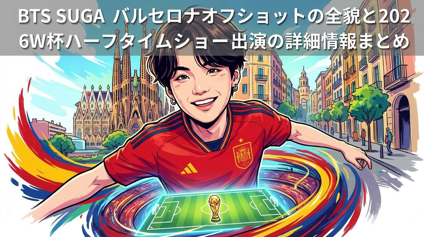 BTS SUGA バルセロナオフショットの全貌と2026W杯ハーフタイムショー出演の詳細情報まとめ
