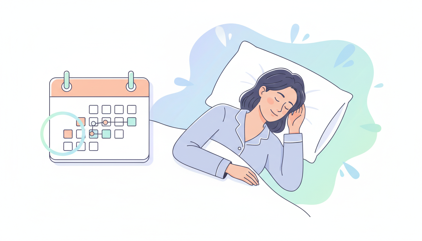 継続着用によるコンディションの変化を示す図解イラスト。パジャマを着て心地よく眠る女性の姿と、日々の経過を示すカレンダーのアイコンが描かれている。カレンダーには「20Days」という文字がハイライトされ