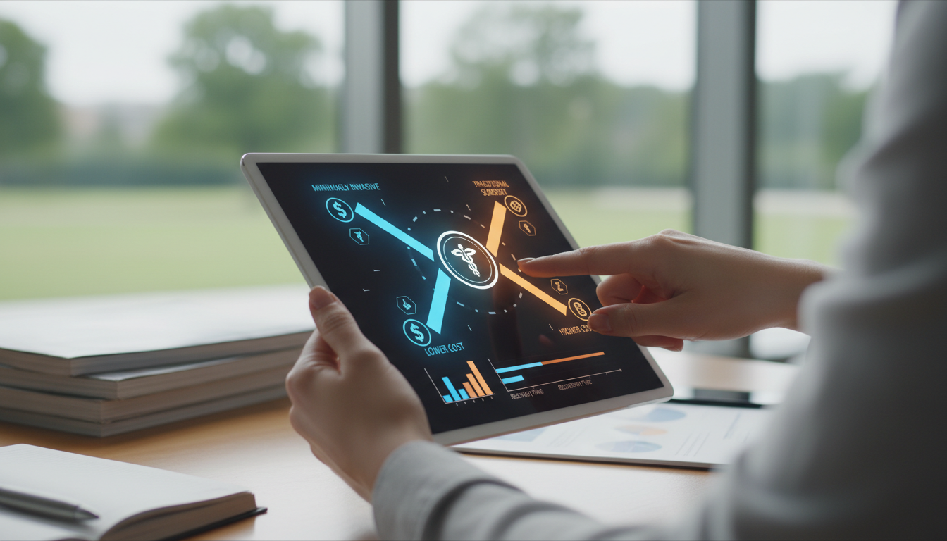 An abstract and clean conceptual image showing two different paths of choice. A person's hand pointi